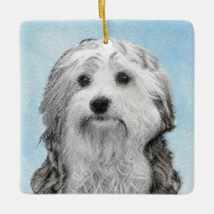 Lowchen Painting - Cute Original Dog Art Ceramic Ornament