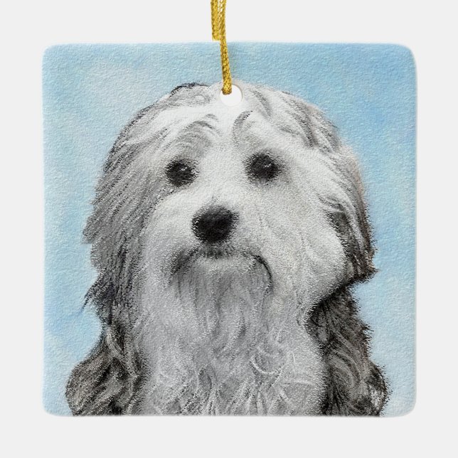 Lowchen Painting - Cute Original Dog Art Ceramic Ornament (Front)
