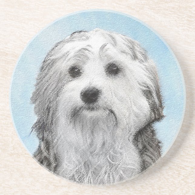 Lowchen Painting - Cute Original Dog Art Coaster (Front)