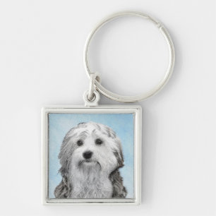 Lowchen Painting - Cute Original Dog Art Key Ring