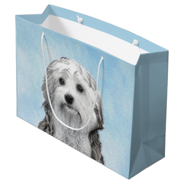 Lowchen Painting - Cute Original Dog Art Large Gift Bag (Back Angled)