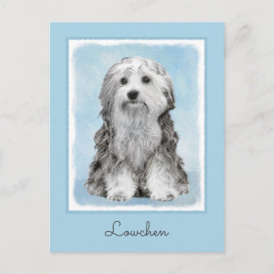 Lowchen Painting - Cute Original Dog Art Postcard