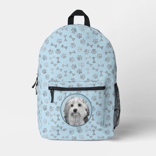 Lowchen Painting - Cute Original Dog Art Printed Backpack (Front)