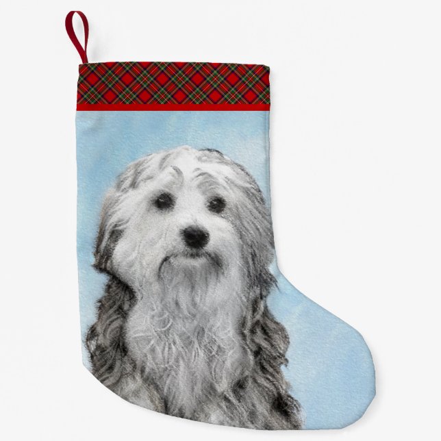 Lowchen Painting - Cute Original Dog Art Small Christmas Stocking (Front)