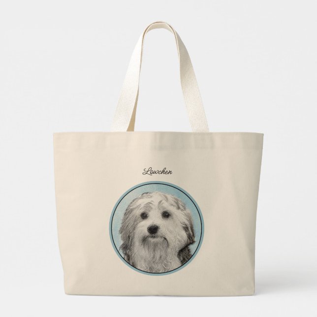 Lowchen Painting Silver and Cream Original Dog Art Large Tote Bag (Back)