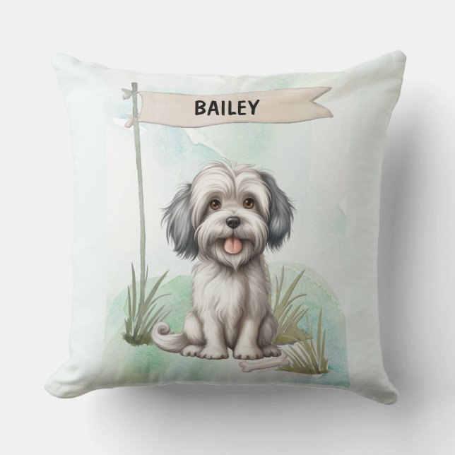 Lowchen Watercolor Personalised Dog Cushion (Front)
