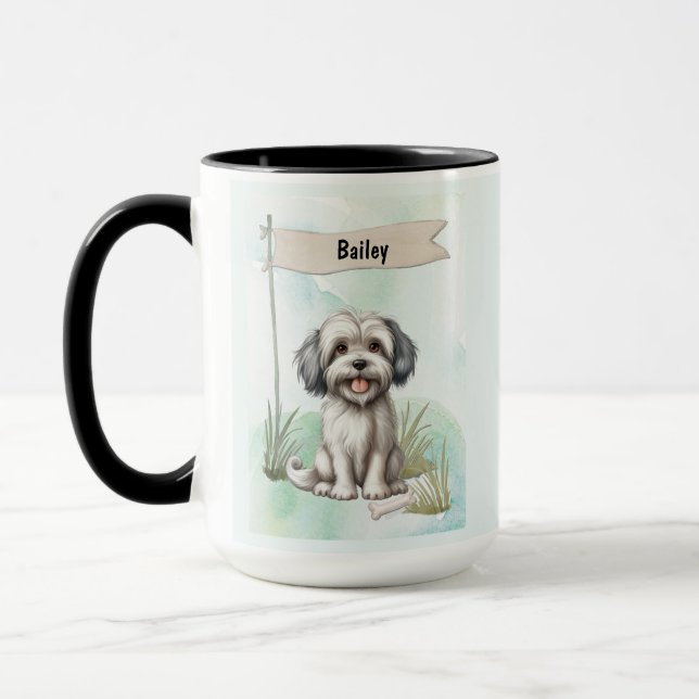 Lowchen Watercolor Personalised Dog Mug (Left)