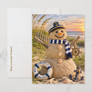 Lowcountry Christmas Snowman Sand Sculpture Holiday Postcard