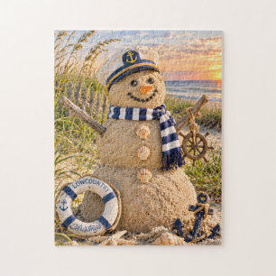 Lowcountry Christmas Snowman Sand Sculpture Jigsaw Puzzle