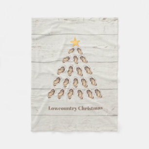 Lowcountry Oyster Christmas Tree on Wood Plank  Fleece Blanket