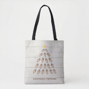 Lowcountry Oyster Christmas Tree on Wood Plank Tote Bag