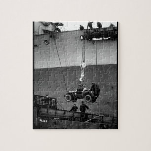 Lower Away.  Down goes a jeep from_War image Jigsaw Puzzle
