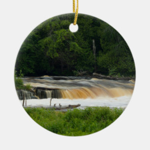 Lower Falls At Tahquamenon Ceramic Tree Decoration