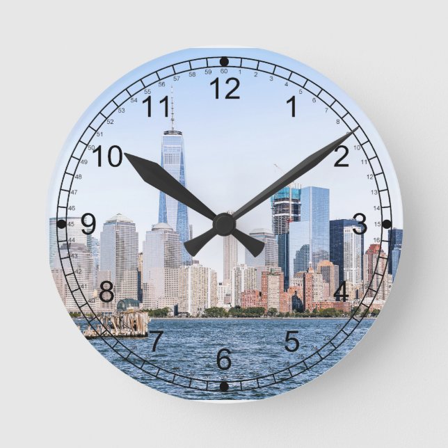 Lower Manhattan Colour Sketch Wall Clock (Front)