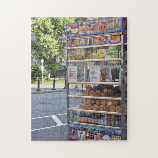 Lower Manhattan Morning NYC Breakfast Bagel Cart Jigsaw Puzzle (Vertical)