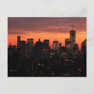 Lower Manhattan Skyline at Twilight, Pink Sky A1 Postcard