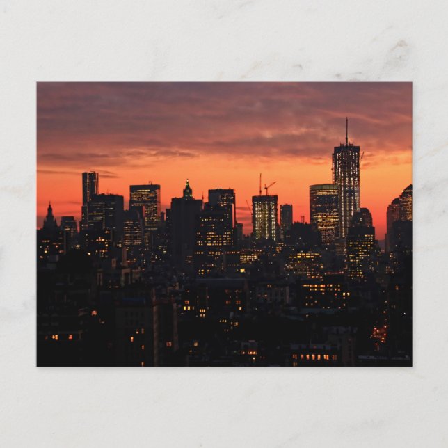 Lower Manhattan Skyline at Twilight, Pink Sky A1 Postcard (Front)