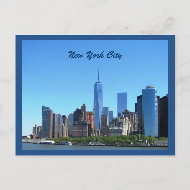 Lower Manhattan Skyline In Blue Postcard (Front)