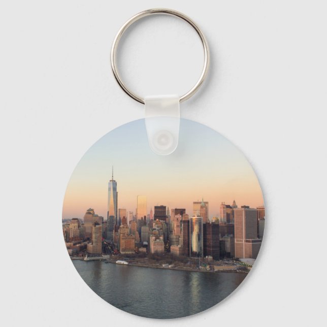 Lower Manhattan Sunset WTC Freedom Tower NYC Key Ring (Front)