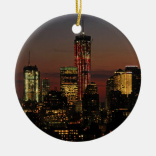 Lower NYC skyline: World Trade Centre in Red Ceramic Ornament