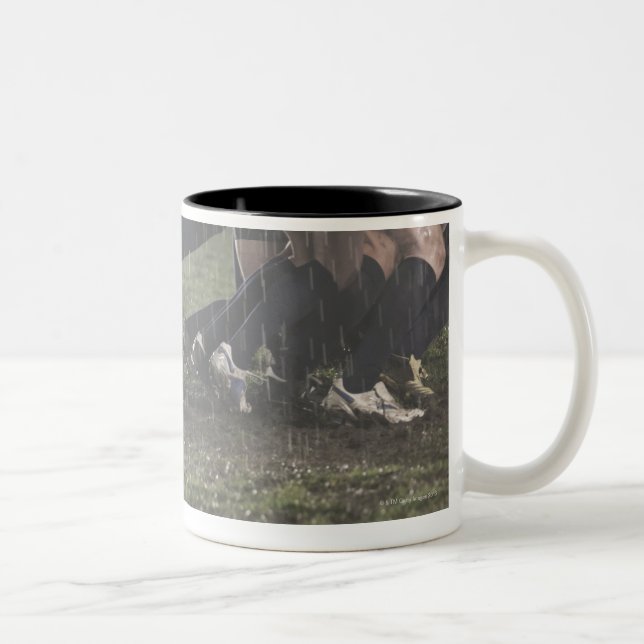 Lower section of rugby player in scrum, pushing Two-Tone coffee mug (Right)