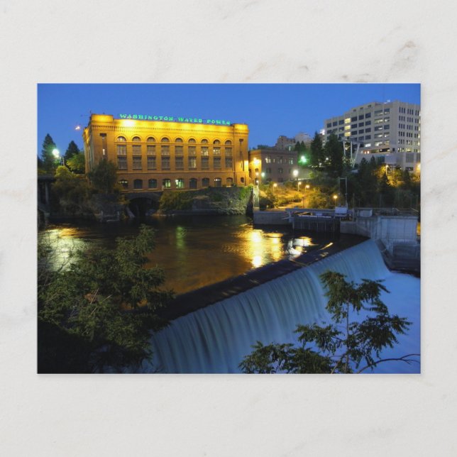 Lower Spokane Falls and Washington Water Power. Postcard (Front)