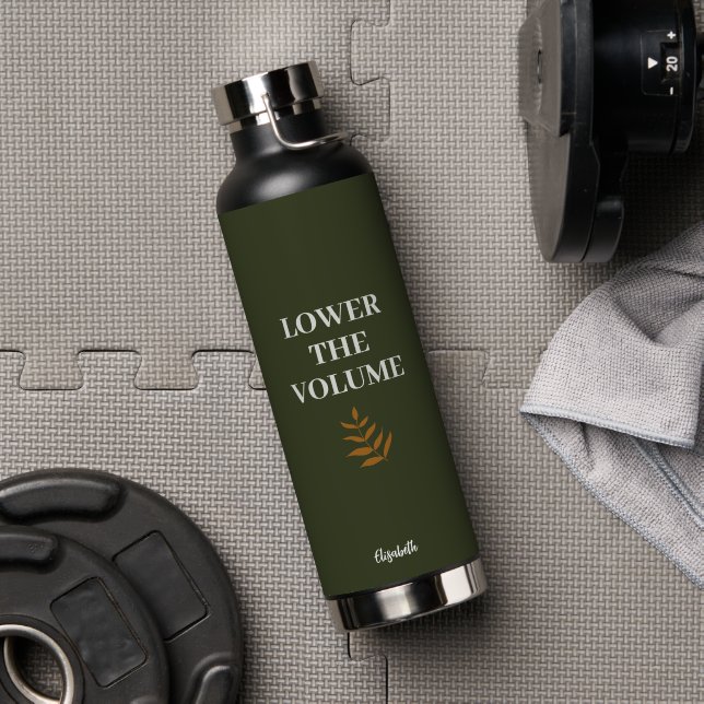 Lower the Volume Charcoal With Custom Name  Water Bottle (Gym (Rotated))