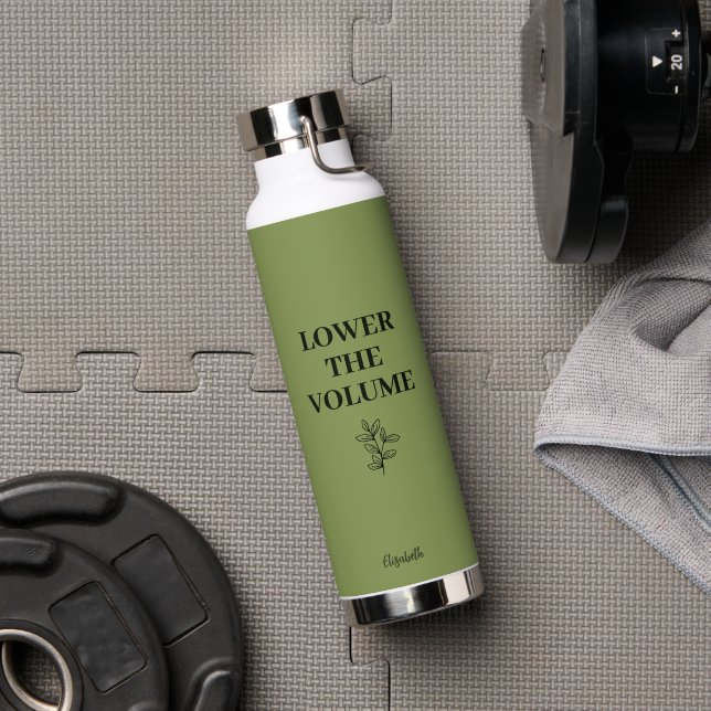Lower the Volume Sage Green With Custom Name  Water Bottle (Gym (Rotated))