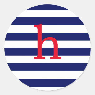 Lowercase Initial Monogram Navy Stripe Classic Round Sticker