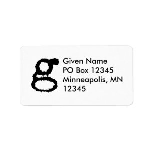 lowercase letter g in black label