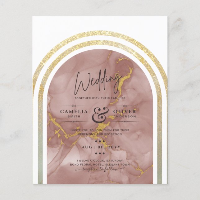 Lowest BUDGET All-in-1 Rose Gold Marble Wedding Flyer (Front)