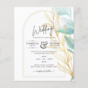 Lowest BUDGET All-in-1 Teal Gold Leaves Wedding Flyer