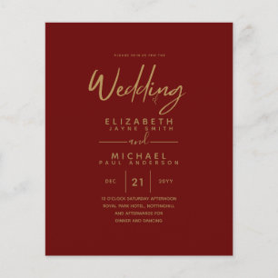 Lowest Budget Burgundy Gold Simple Wedding Flyer