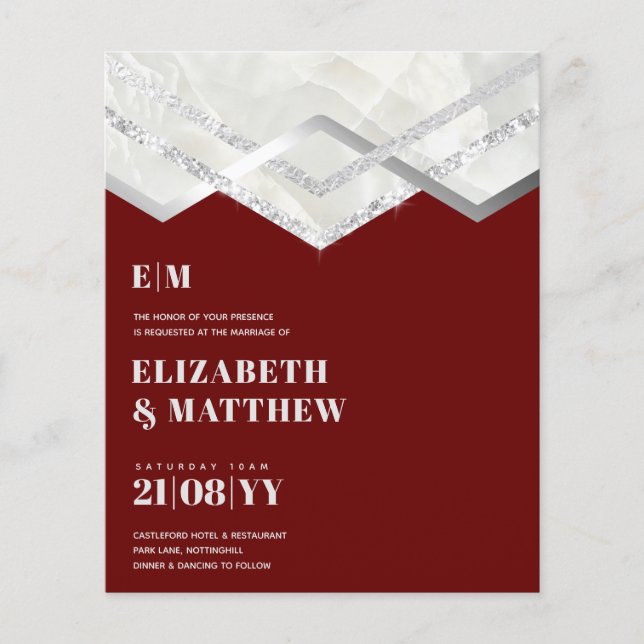 Lowest BUDGET Burgundy Silver Wedding FLYER (Front)