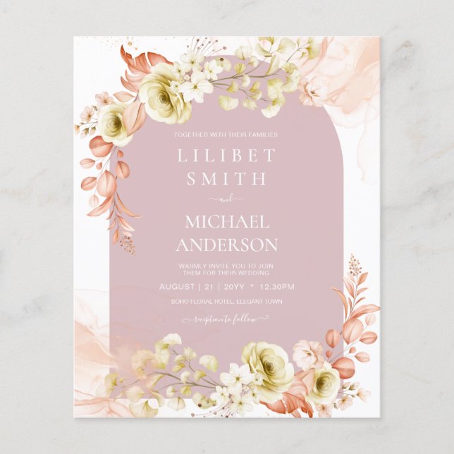 LOWEST BUDGET Dusty Rose Olive Floral Wedding Flyer (Front)