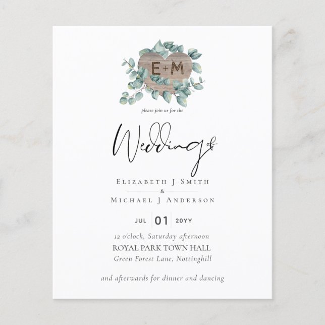 Lowest BUDGET Eucalyptus Greenery Heart Wedding Flyer (Front)