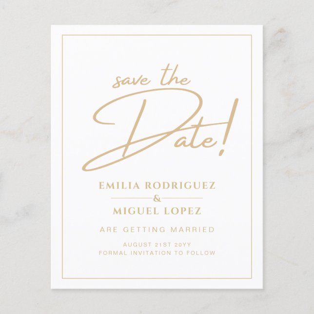 Lowest BUDGET GOLD TEXT Modern Save The Dates Flyer (Front)
