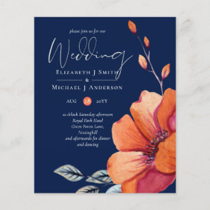 Lowest Budget Navy Orange Floral Wedding Flyer