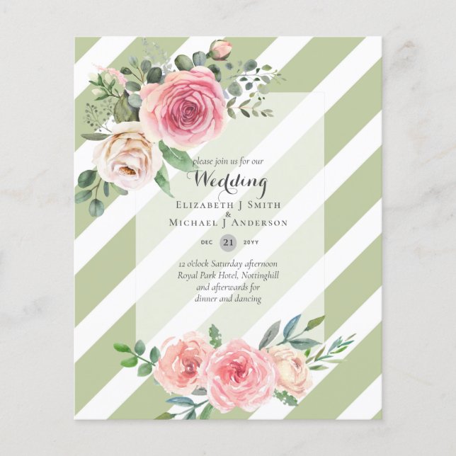 LOWEST BUDGET Pink Roses Floral Wedding Invites Flyer (Front)