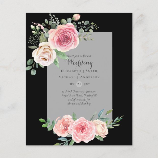 LOWEST BUDGET Pink Roses Floral Wedding Invites Flyer (Front)