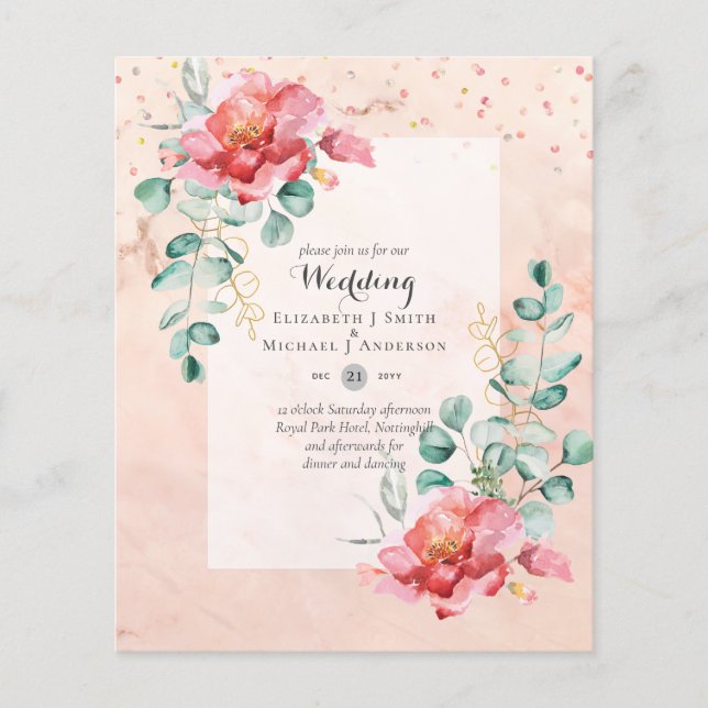 LOWEST BUDGET Red Floral Eucalyptus WEDDING Invite Flyer (Front)