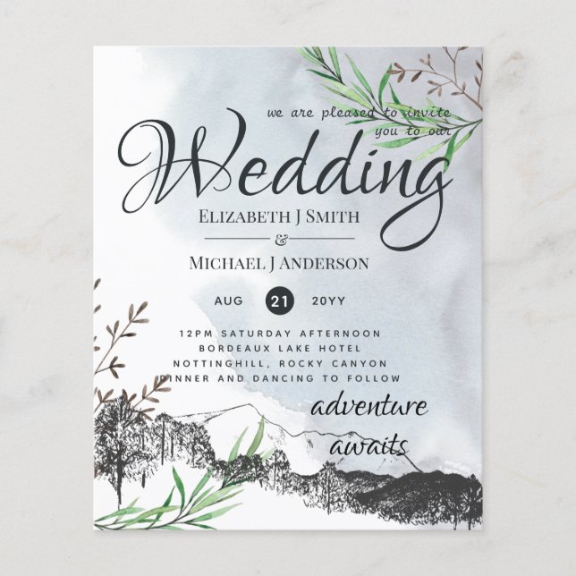 Lowest Budget Rustic Mountains Wedding Invite Flyer (Front)