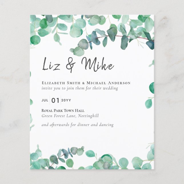 Lowest Budget Wedding Flyer Eucalyptus Leaves (Front)
