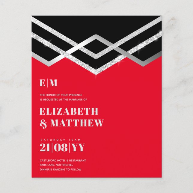 Lowest Budget Wedding FLYER Invite Glam Deco Chic (Front)