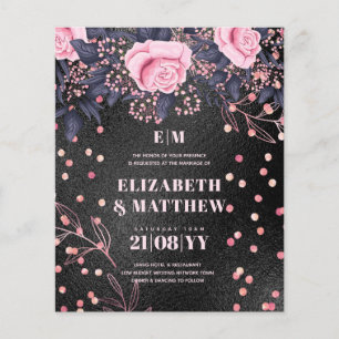 Lowest Budget Wedding FLYERS Black Pink Flowers