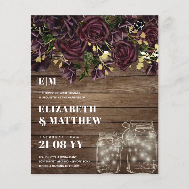 Lowest Budget Wedding FLYERS Dark Plum Marsala (Front)