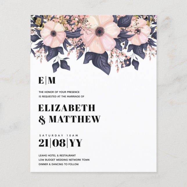 Lowest Budget Wedding FLYERS Pink Blue Floral (Front)