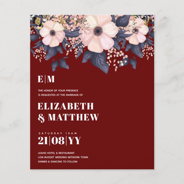 Lowest Budget Wedding FLYERS Pink Blue Floral (Front)