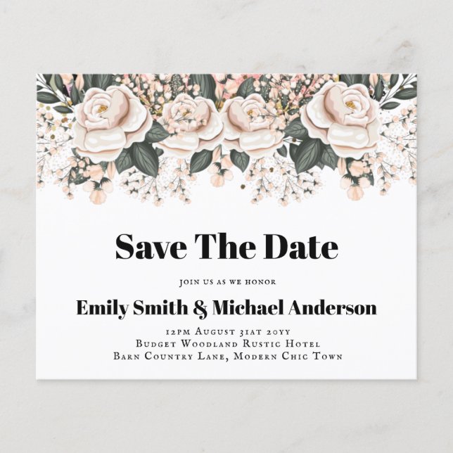 Lowest Budget Wedding FLYERS Pink Flowers Girly (Front)