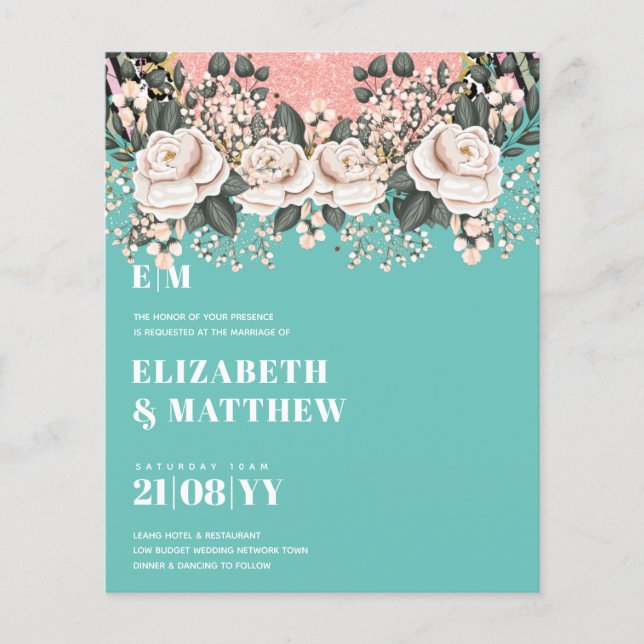 Lowest Budget Wedding FLYERS Pink Flowers Girly (Front)